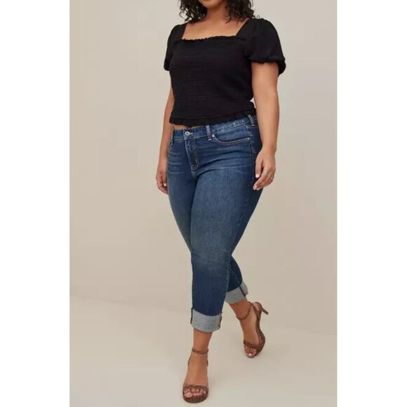 Torrid Womens Plus Size 2 Smocked Black Square Neck Puff Sleeve Top Stretchy & L - Picture 8 of 13